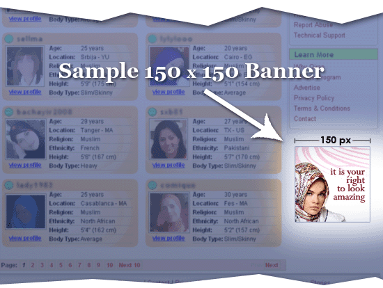 sample 150x150 banner placement